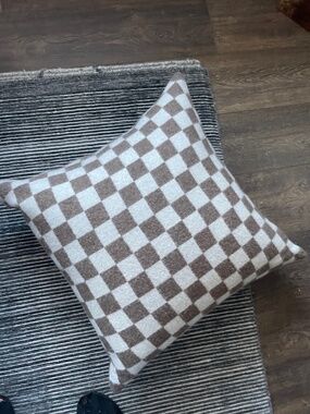CB2 Henley Taupe and Ivory Checked Alpaca throw pillow cover